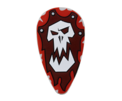 Minifigure, Shield Ovoid with White Troll Skull on Red and Dark Red Background Pattern