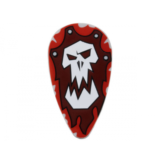 Minifigure, Shield Ovoid with White Troll Skull on Red and Dark Red Background Pattern