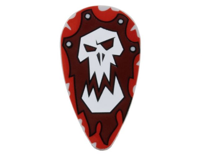 Minifigure, Shield Ovoid with White Troll Skull on Red and Dark Red Background Pattern