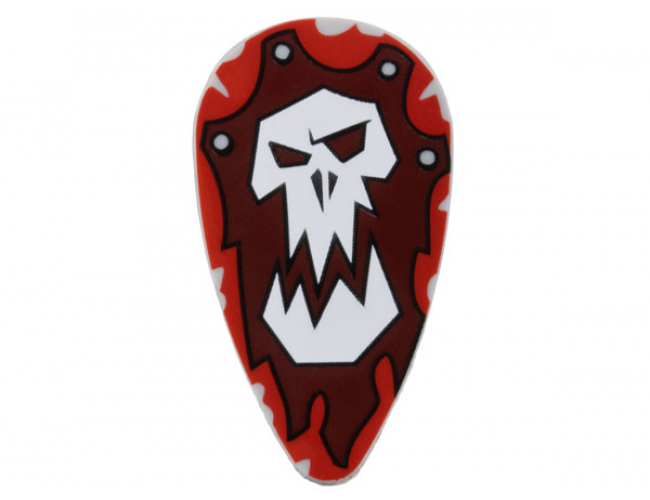 Minifigure, Shield Ovoid with White Troll Skull on Red and Dark Red Background Pattern