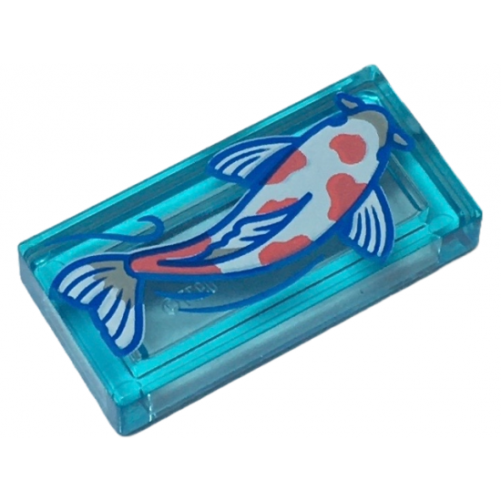 Tile 1 x 2 with White Koi Fish with Coral Spots Pattern