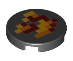 Tile, Round 2 x 2 with Bottom Stud Holder with Pixelated Fire Pattern