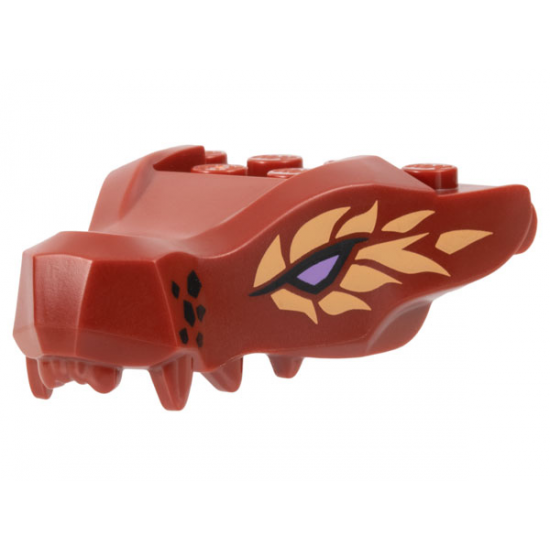 Dragon Head (Ninjago) Jaw with 2 Bar Handles on Back with Lavender Eyes and Nougat Scales Pattern