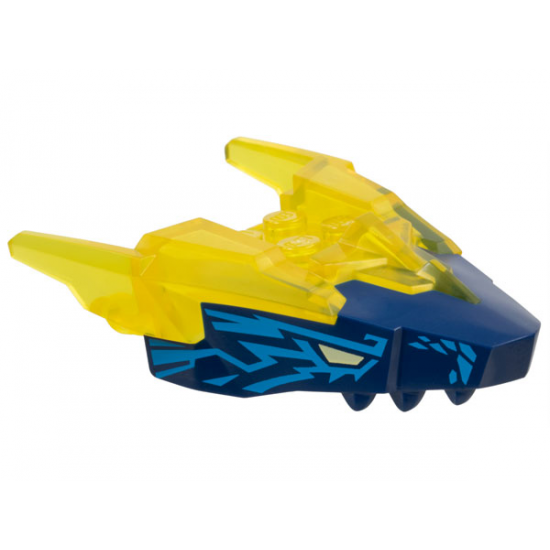 Dragon Head (Ninjago) Jaw Upper with Horns with Molded Dark Blue Face and Printed Tan Eyes and Dark Azure Electricity Pattern