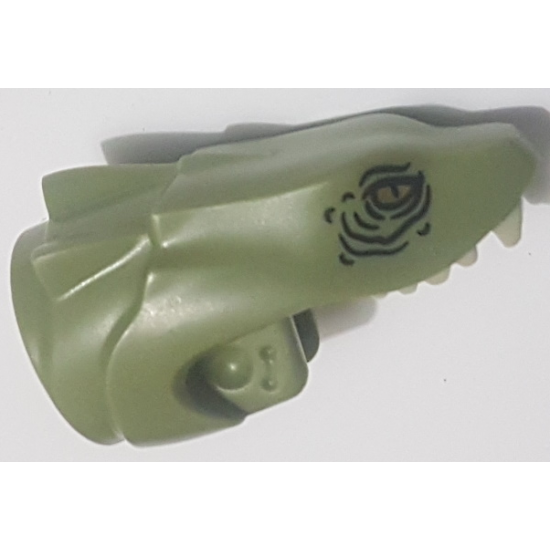Serpent Basilisk Head with Yellow Eyes, Black Wrinkles and White Teeth Pattern