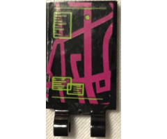 Tile, Modified 2 x 3 with 2 Clips with Magenta Map and Lime Notes Pattern 2 (Sticker) - Set 79117