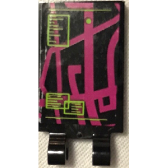 Tile, Modified 2 x 3 with 2 Clips with Magenta Map and Lime Notes Pattern 2 (Sticker) - Set 79117