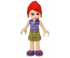 Friends Mia, Olive Green Shorts, Dark Azure and Dark Purple Patterned Sleeveless Jacket with Zipper