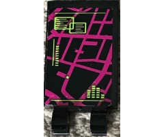 Tile, Modified 2 x 3 with 2 Clips with Magenta Map and Lime Notes Pattern 1(Sticker) - Set 79117