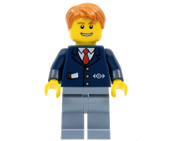 Dark Blue Suit with Train Logo, Sand Blue Legs, Dark Orange Hair - Conductor
