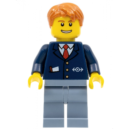 Dark Blue Suit with Train Logo, Sand Blue Legs, Dark Orange Hair - Conductor