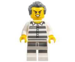 Sky Police - Jail Prisoner 50380 Prison Stripes, Scowl with Teeth, Dark Bluish Gray Hair with Sideburns