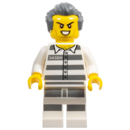 Sky Police - Jail Prisoner 50380 Prison Stripes, Scowl with Teeth, Dark Bluish Gray Hair with Sideburns