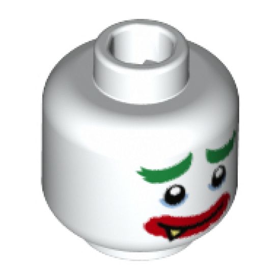 Minifigure, Head Dual Sided Green Eyebrows, Medium Blue Eye Shadow, Thick Red Lips, Smile with Sharp Tooth / Very Sad Frown Pattern - Hollow Stud