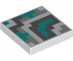 Tile 2 x 2 with Pixelated Dark Bluish Gray, Dark Turquoise and Light Bluish Gray Shapes and Squares Pattern (Minecraft Terracotta Tiles)