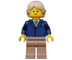 Businessman Pinstripe Jacket and Gold Tie, Dark Tan Legs, Tan Tousled and Layered Hair