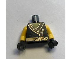 Torso Ninjago Robe with Ninjago Logogram 'EARTH', Brown Fabric Creases, Gold Sash and Medallion Pattern / Yellow Arms / Black Hands