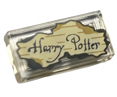 Tile 1 x 2 with Dark Brown 'Harry Potter' on Tan Parchment Paper with Dark Tan Lines and Burnt Border Pattern