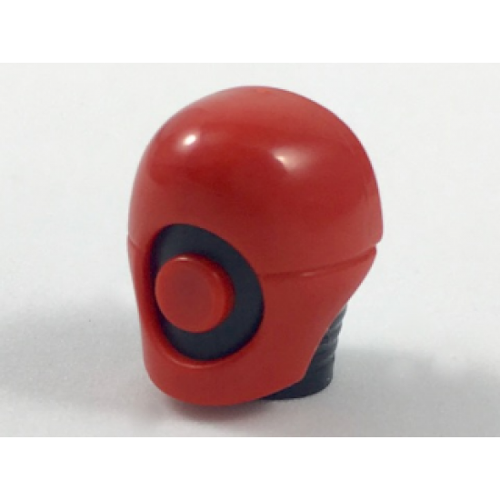 Minifigure, Head, Modified Helmet with Neck Ridges and Red Mask with Red Circle Pattern