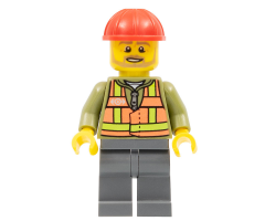 Light Orange Safety Vest, Dark Bluish Gray Legs, Red Construction Helmet, Beard Light Brown Angular