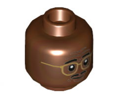 Minifigure, Head Dual Sided Gold Rimmed Glasses, Black Moustache Calm / Scared Pattern