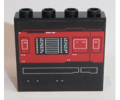 Panel 1 x 4 x 3 with Side Supports - Hollow Studs with Red Screen with White Rectangles and Buttons and White Symbols Pattern (Sticker) - Set 75190