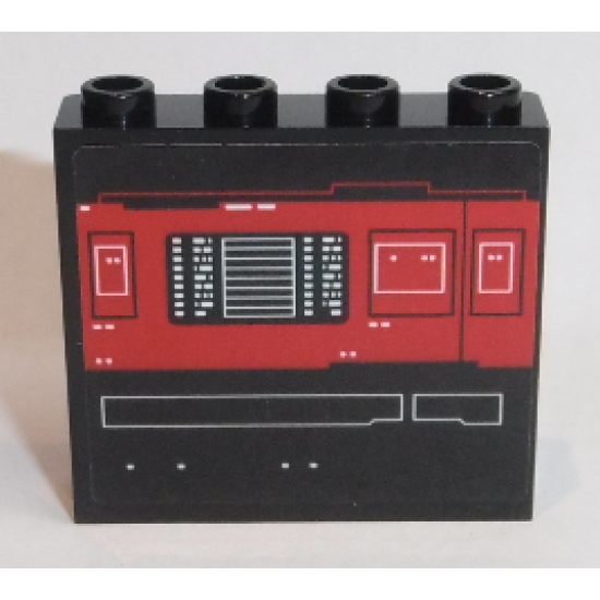 Panel 1 x 4 x 3 with Side Supports - Hollow Studs with Red Screen with White Rectangles and Buttons and White Symbols Pattern (Sticker) - Set 75190