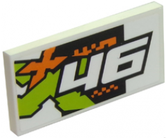 Tile 2 x 4 with White '46' and Orange and Lime Xtreme Pattern (Sticker) - Set 60146