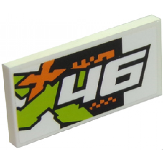 Tile 2 x 4 with White '46' and Orange and Lime Xtreme Pattern (Sticker) - Set 60146