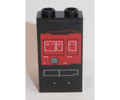 Panel 1 x 2 x 3 with Side Supports - Hollow Studs with Red Screen with White Rectangles and Buttons Pattern (Sticker) - Set 75190