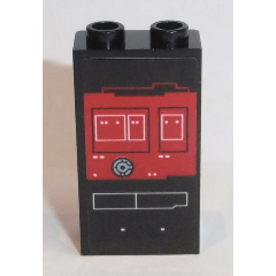 Panel 1 x 2 x 3 with Side Supports - Hollow Studs with Red Screen with White Rectangles and Buttons Pattern (Sticker) - Set 75190