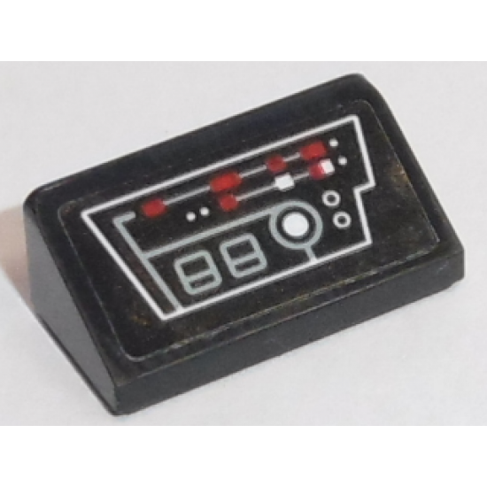 Slope 30 1 x 2 x 2/3 with Gray Circuitry and Red and White Buttons Pattern (Sticker) - Set 75190