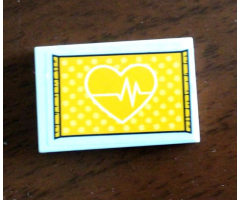 Tile 2 x 3 with Bright Light Orange Heart and Heart Beat Pattern (Sticker) - Set 41318