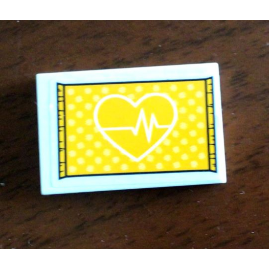 Tile 2 x 3 with Bright Light Orange Heart and Heart Beat Pattern (Sticker) - Set 41318