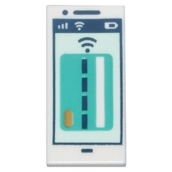 Tile 1 x 2 with Cell Phone / Smartphone with Dark Turquoise Debit / Credit Card and Dark Blue Signal Strength on Light Aqua Screen Pattern