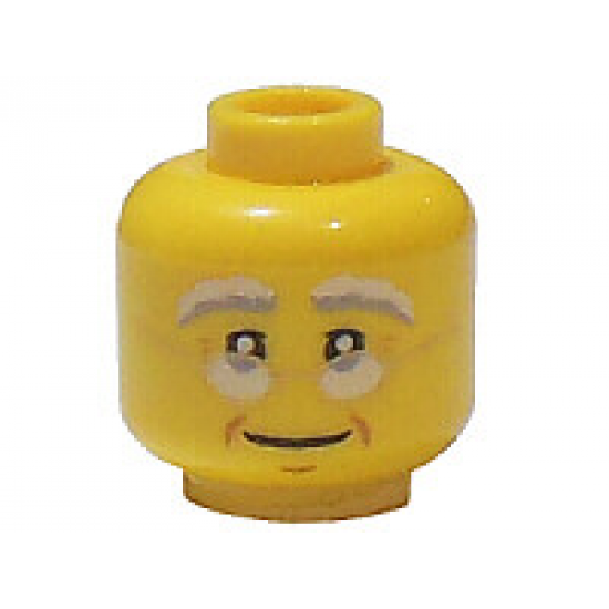 Minifigure, Head Glasses with Gold Frame, White and Gray Eyebrows, Dark Orange Cheek Lines Pattern