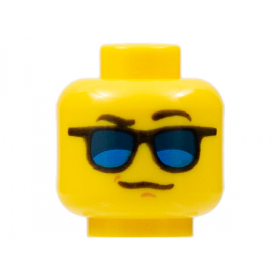 Minifigure, Head Glasses with Blue Sunglasses, Black Eyebrows, Left Eyebrow Raised Pattern