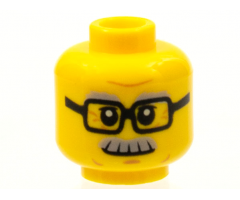 Minifigure, Head Light Bluish Gray Bushy Eyebrows and Moustache, Black Glasses, Medium Nougat Chin Dimple and Wrinkles, Slight Grin Pattern