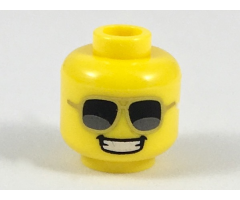 Minifigure, Head Gold-Rimmed Sunglasses, Wide Smile with Teeth Pattern