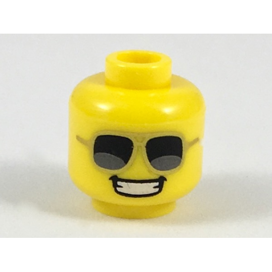 Minifigure, Head Gold-Rimmed Sunglasses, Wide Smile with Teeth Pattern