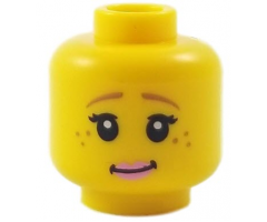 Minifigure, Head Female Brown Eyebrows, Freckles, Black Eyelashes, Pink Lips Pattern (Unicorn Girl)