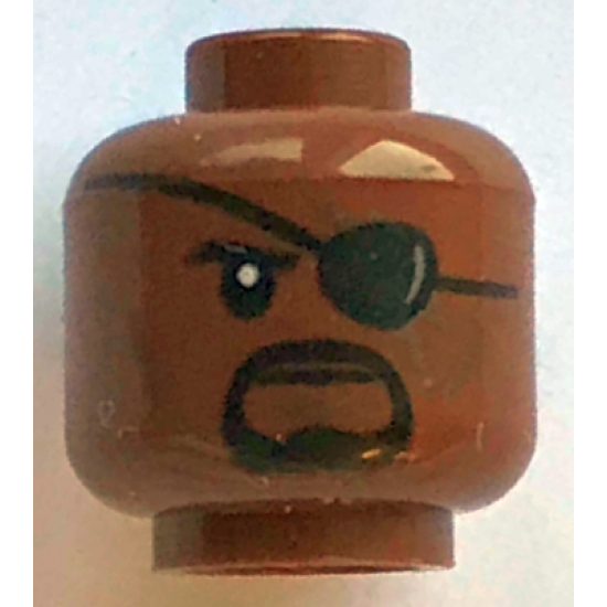 Minifigure, Head Black Eyebrow, Eye Patch with Reflection, and Goatee, Dark Brown Cheek Lines, Chin Dimple, and Scars, Stern Pattern (Nick Fury)