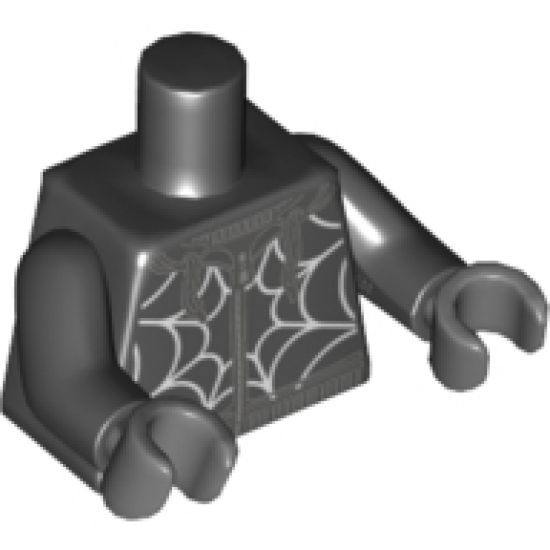 Torso with Dark Bluish Gray Hoodie Outlines, White Spider Web Pattern / Black Arms / Dark Bluish Gray Hands