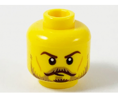 Minifigure, Head Dark Brown Eyebrows, Dark Tan Moustache and Beard, Dark Brown Highlights, Medium Nougat Cheek Lines Pattern