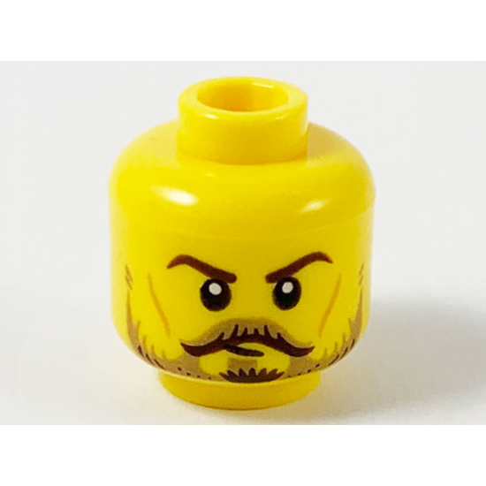 Minifigure, Head Dark Brown Eyebrows, Dark Tan Moustache and Beard, Dark Brown Highlights, Medium Nougat Cheek Lines Pattern
