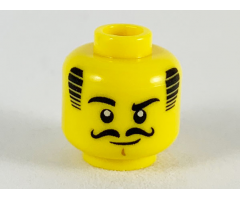 Minifigure, Head Black Hair, Eyebrows, Eyes, and Moustache, Raised Right Eyebrow Pattern
