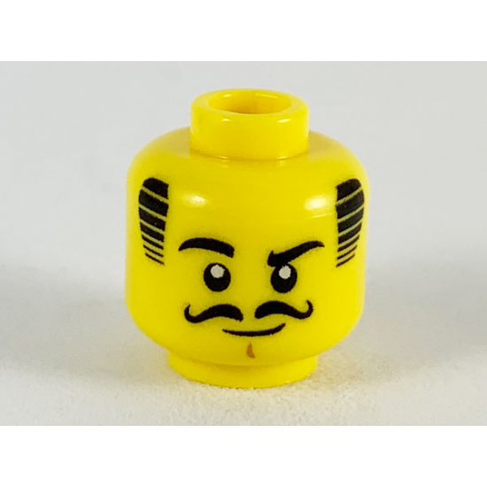 Minifigure, Head Black Hair, Eyebrows, Eyes, and Moustache, Raised Right Eyebrow Pattern