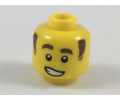 Minifigure, Head Reddish Brown Eyebrows and Sideburns, Lopsided Grin with Teeth Pattern