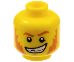 Minifigure, Head Dark Orange Eyebrows and Mutton Chops, Medium Nougat Chin Dimple, Lopsided Open Mouth Smile with Teeth and Chipped Tooth Pattern