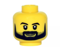 Minifigure, Head Black Eyebrows, Upper Eyelids, Moustache and Full Beard with Stubble, Grin Pattern